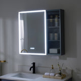 WELLFOR FLORA Solid Wood 30-in x 28-in Lighted LED Surface Mount Gray Mirrored Soft Close Medicine Cabinet