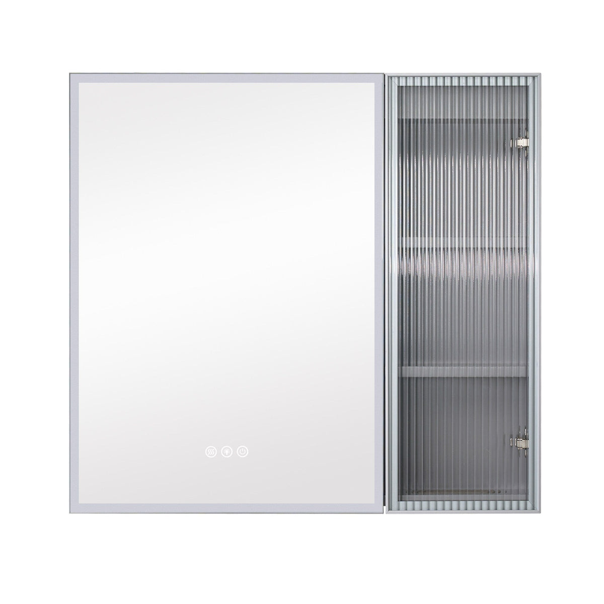 WELLFOR FLORA Solid Wood 30-in x 28-in Lighted LED Surface Mount Gray Mirrored Soft Close Medicine Cabinet