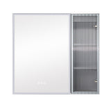 WELLFOR FLORA Solid Wood 30-in x 28-in Lighted LED Surface Mount Gray Mirrored Soft Close Medicine Cabinet