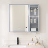 WELLFOR FLORA Solid Wood 30-in x 28-in Lighted LED Surface Mount Gray Mirrored Soft Close Medicine Cabinet