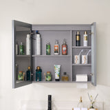 WELLFOR FLORA Solid Wood 30-in x 28-in Lighted LED Surface Mount Gray Mirrored Soft Close Medicine Cabinet