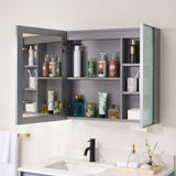 WELLFOR FLORA Solid Wood 30-in x 28-in Lighted LED Surface Mount Gray Mirrored Soft Close Medicine Cabinet