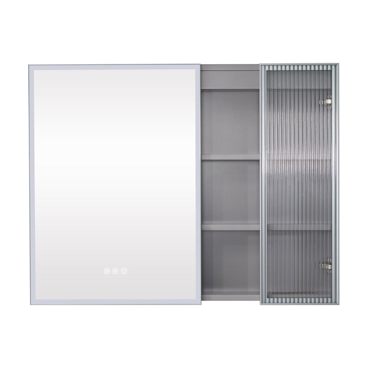 WELLFOR FLORA Solid Wood 36-in x 28-in Lighted LED Surface Mount Gray Mirrored Soft Close Medicine Cabinet