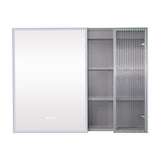 WELLFOR FLORA Solid Wood 36-in x 28-in Lighted LED Surface Mount Gray Mirrored Soft Close Medicine Cabinet
