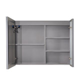 WELLFOR FLORA Solid Wood 36-in x 28-in Lighted LED Surface Mount Gray Mirrored Soft Close Medicine Cabinet