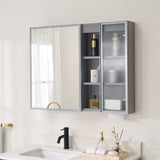 WELLFOR FLORA Solid Wood 36-in x 28-in Lighted LED Surface Mount Gray Mirrored Soft Close Medicine Cabinet