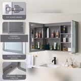 WELLFOR FLORA Solid Wood 36-in x 28-in Lighted LED Surface Mount Gray Mirrored Soft Close Medicine Cabinet