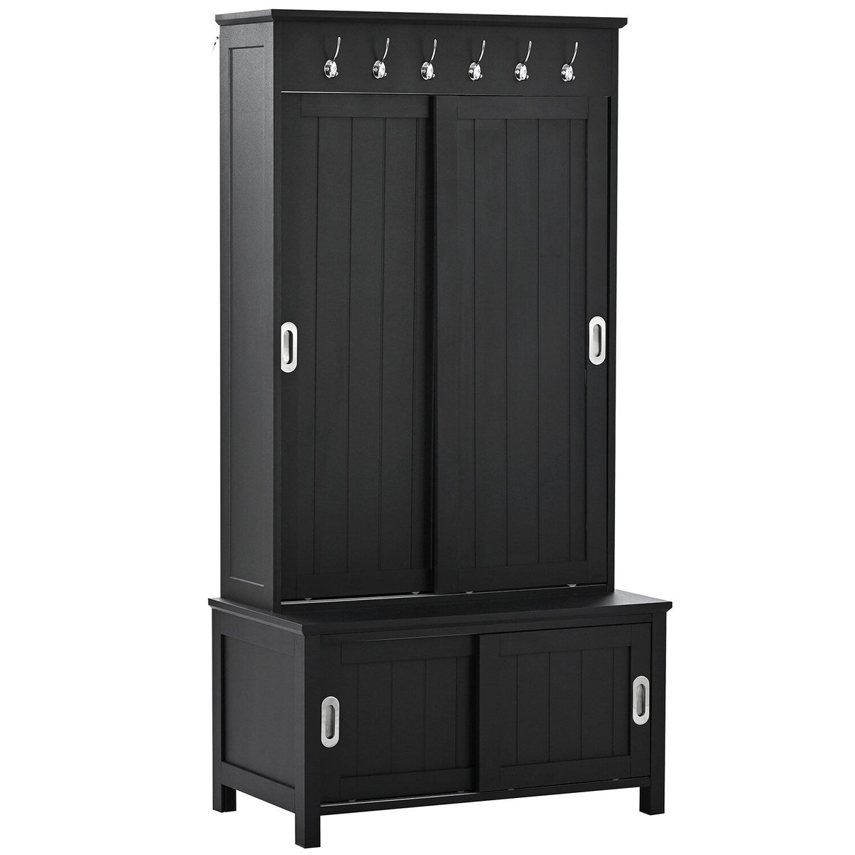 SINOFURN Craftsman 35.4-in Black Wood Hall Tree