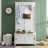 SINOFURN Craftsman 35.4-in White Wood Hall Tree