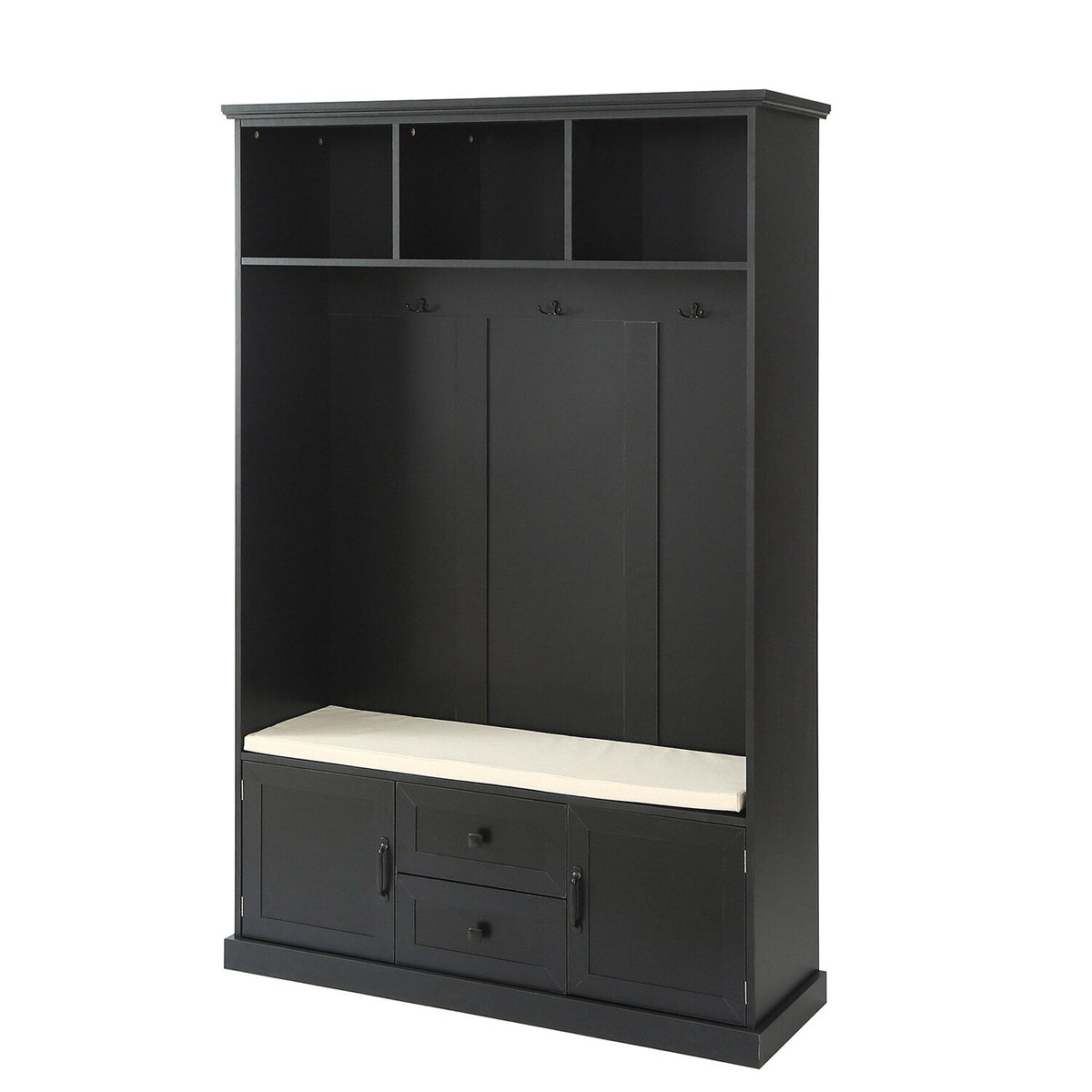 SINOFURN Coastal 47.2-in Black Wood Hall Tree