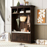 SINOFURN Coastal 47.2-in Brown Wood Hall Tree