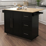 SINOFURN Black Mdf Base with Wood Top Rolling Kitchen Cart (16.9-in x 53.5-in x 36-in)