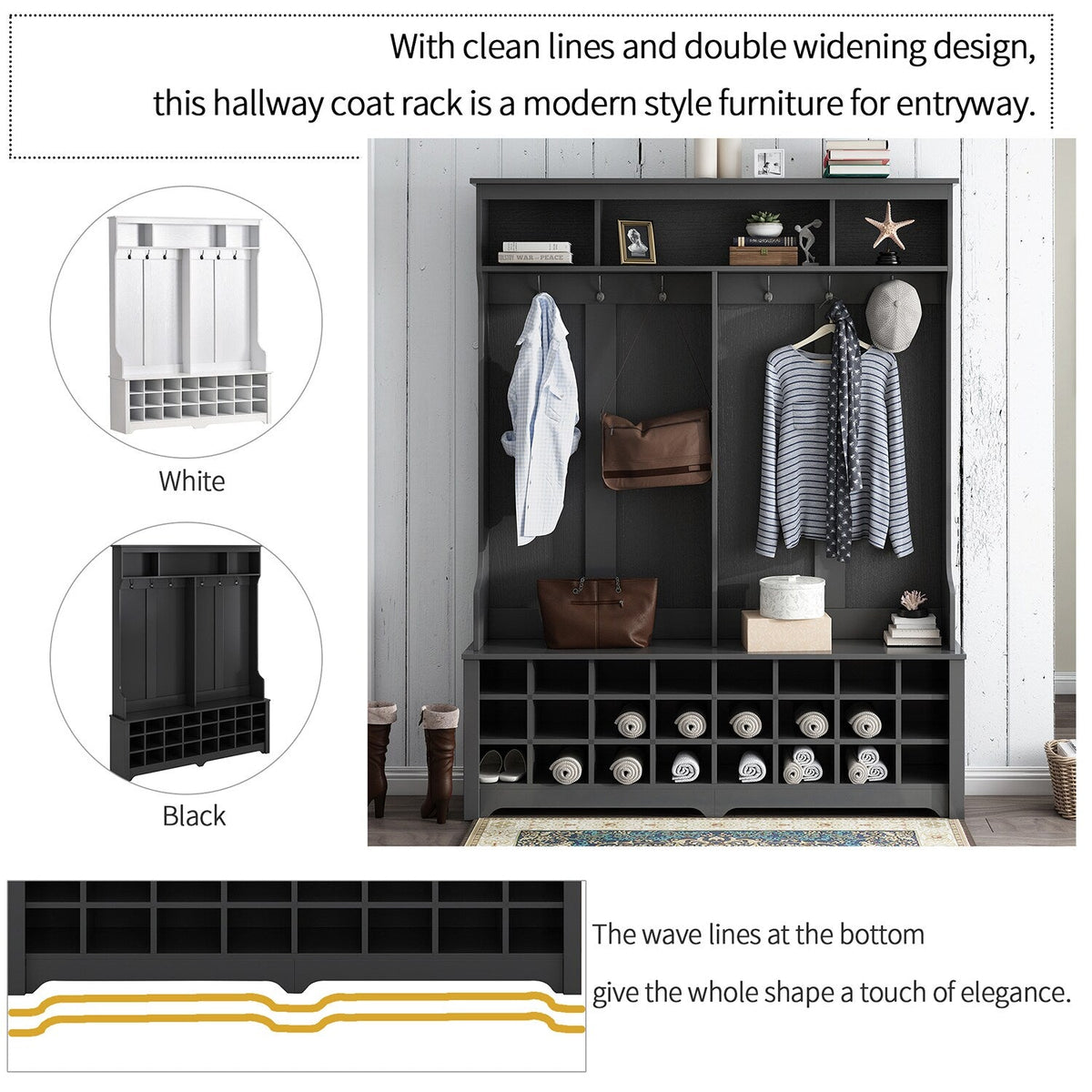 SINOFURN Hall Tree Entryway Bench with Shelves Cabinet