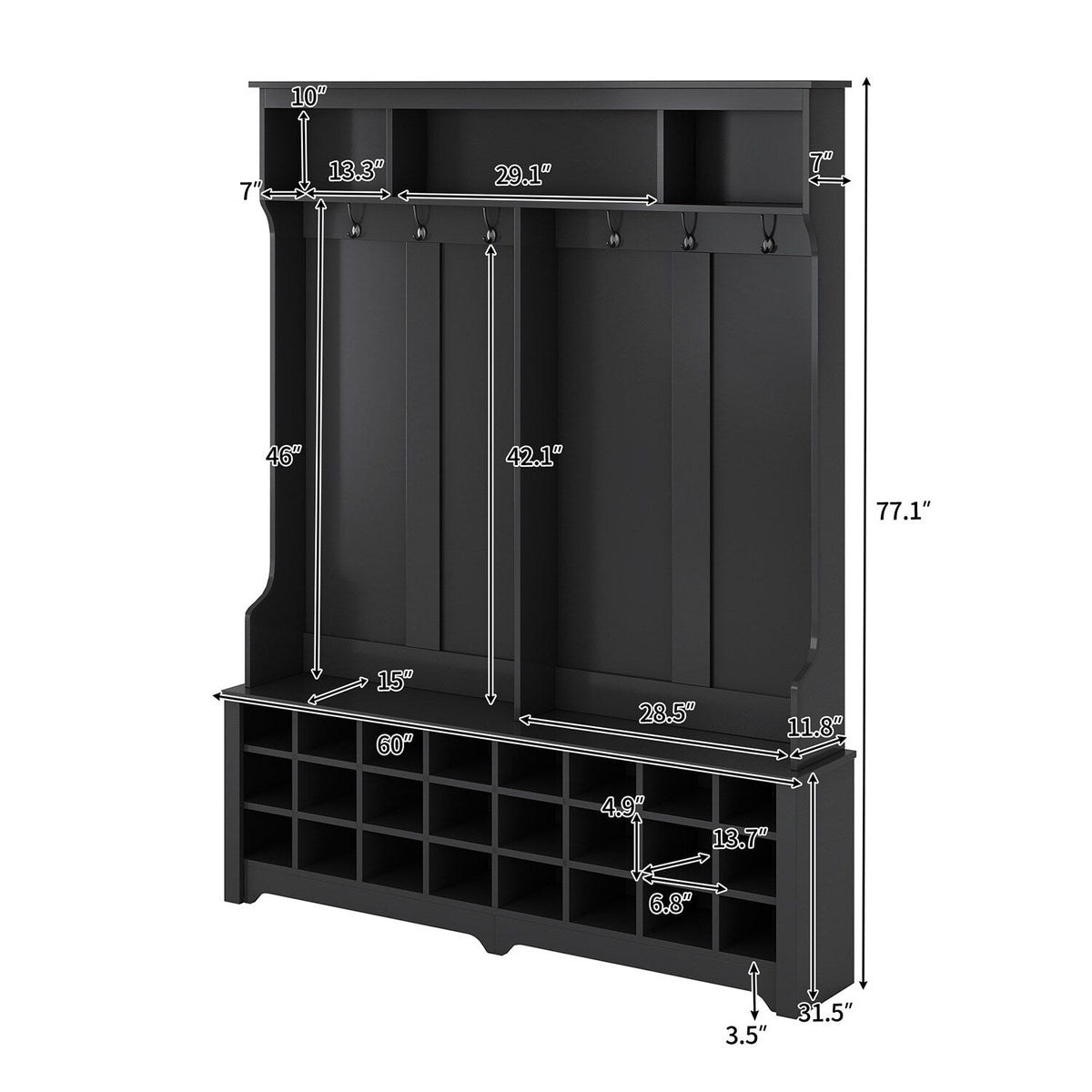 SINOFURN Hall Tree Entryway Bench with Shelves Cabinet