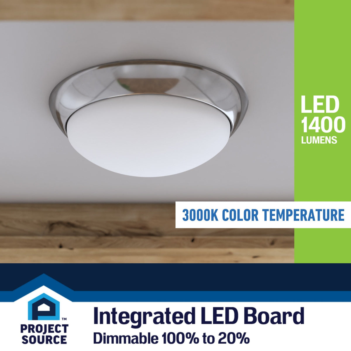 Project Source 2-Pack 11-in Brushed Nickel Integrated LED Flush Mount Ceiling Light, 3000K, 1400 Lumens