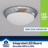 Project Source 13-in Brushed Nickel Traditional Flush Mount Light, Integrated LED, 3000K, Dimmable