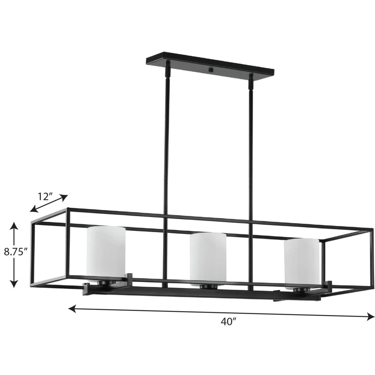 Progress Lighting Chadwick 3-Light Black Traditional Etched Glass Linear Large Hanging Kitchen Island Light