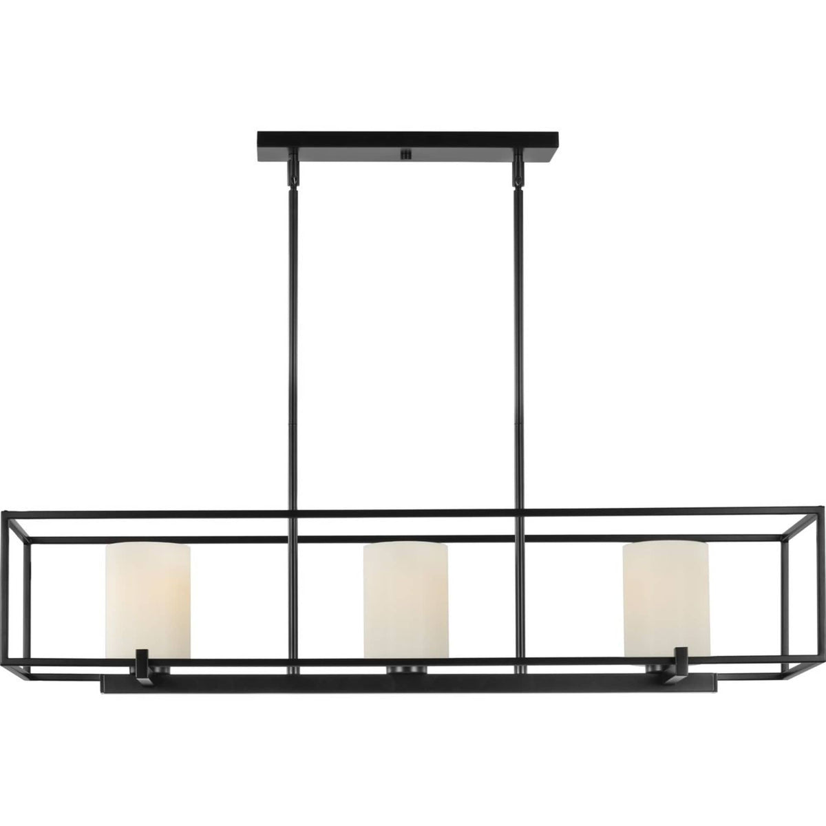 Progress Lighting Chadwick 3-Light Black Traditional Etched Glass Linear Large Hanging Kitchen Island Light
