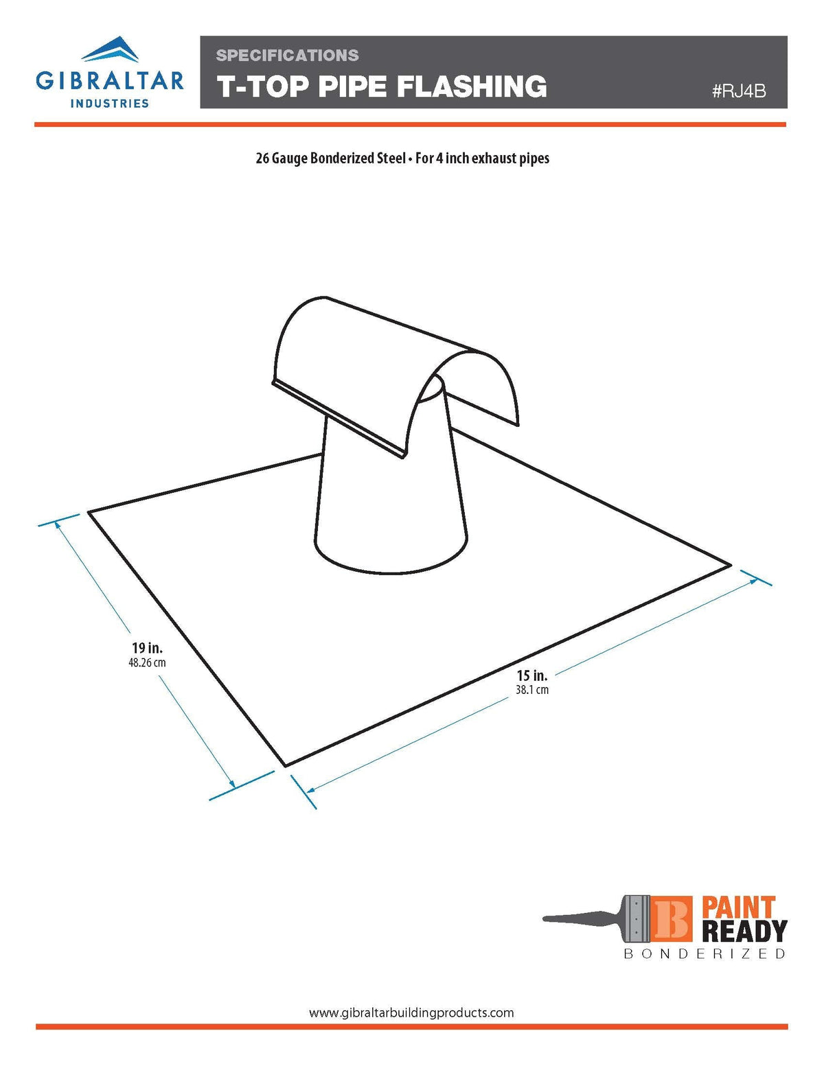 Gibraltar Building Products 4-in x 20-in Galvanized Steel T-Top Vent and Pipe Flashing, RJ4B
