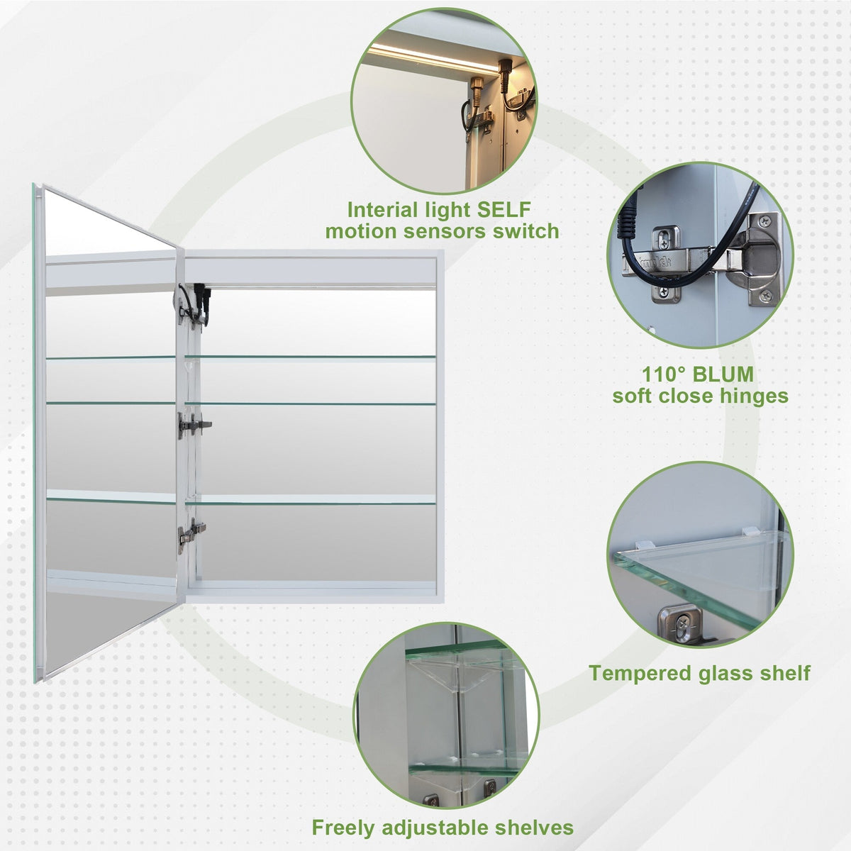 Forclover 20-in x 30-in Lighted LED Fog Free Surface/Recessed Mount Silver Soft Close Medicine Cabinet with Outlet