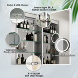 Forclover 20-in x 30-in Lighted LED Fog Free Surface/Recessed Mount Silver Mirrored Soft Close Medicine Cabinet with Outlet