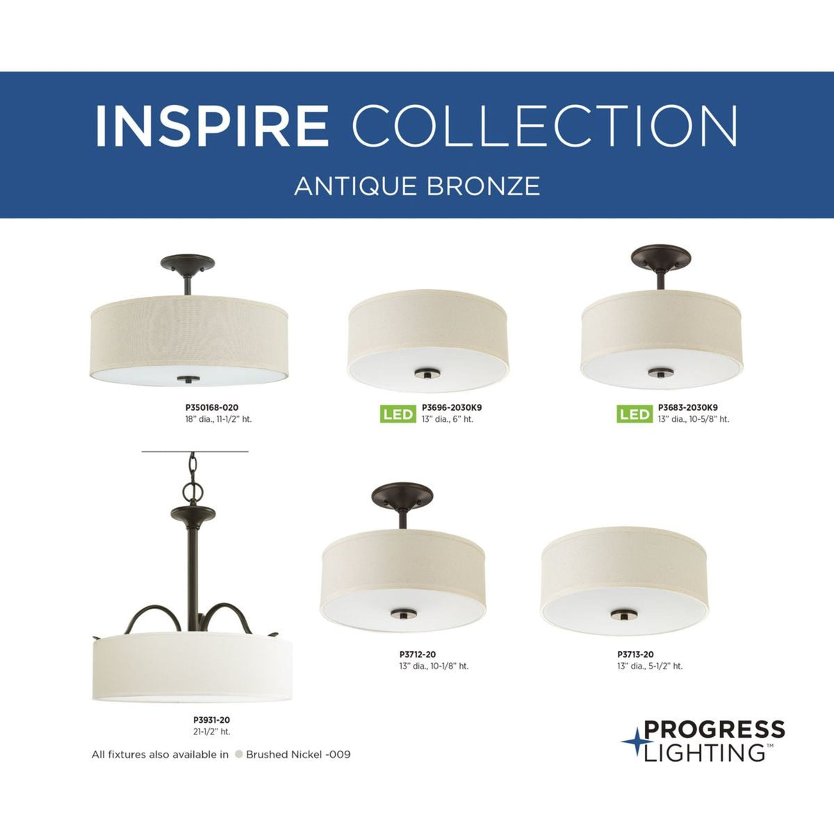 Progress Lighting Inspire 3-Light Antique Bronze Transitional Tinted Glass Drum Medium Hanging Pendant Light