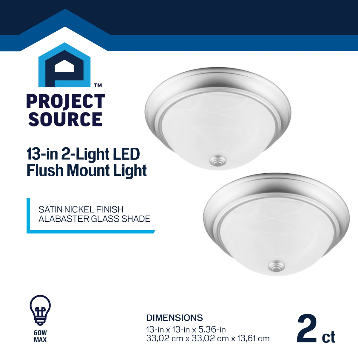 Project Source 2-Pack 13-in Satin Nickel Traditional Flush Mount Light