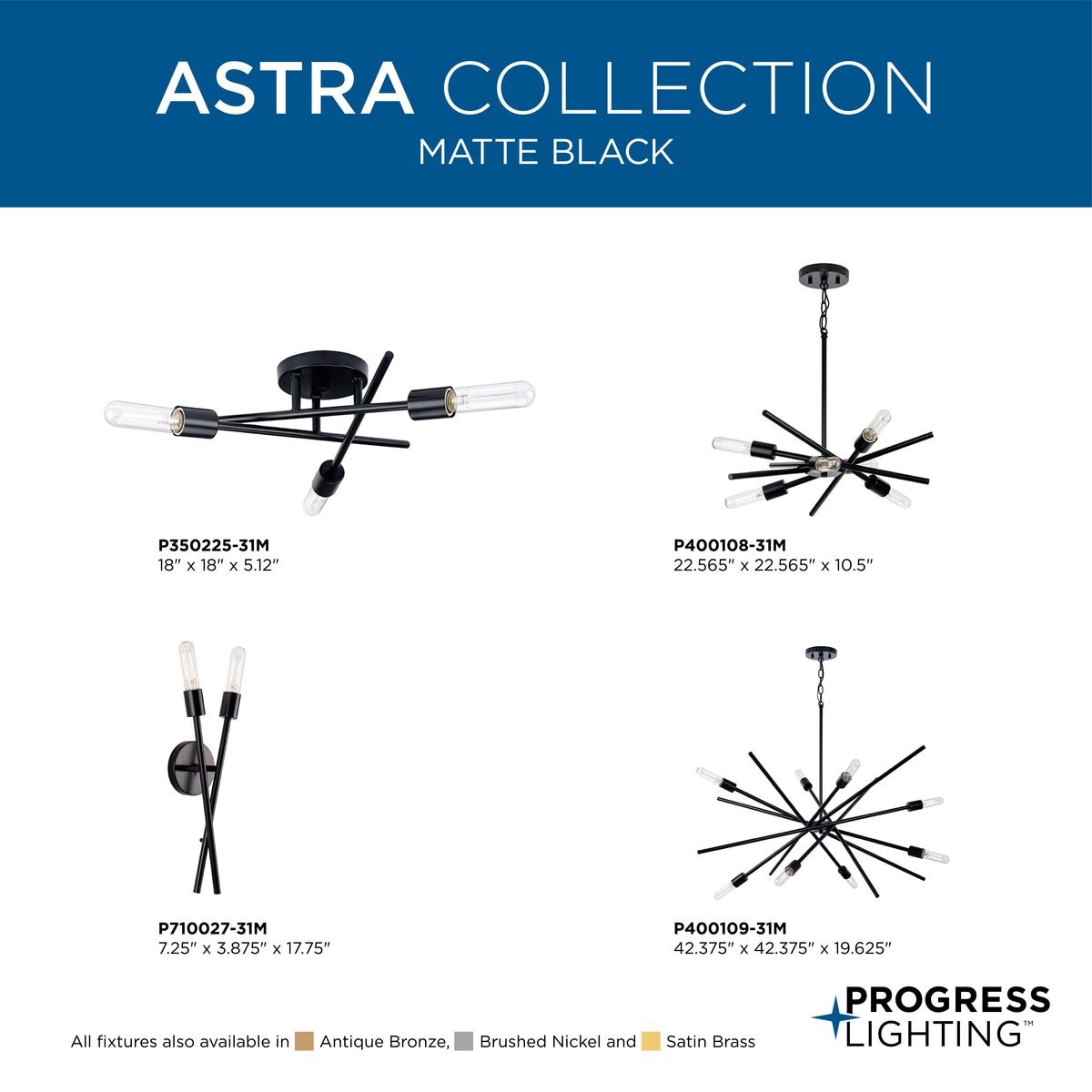 Progress Lighting Astra 6-Light Matte Black Modern/Contemporary Chandelier