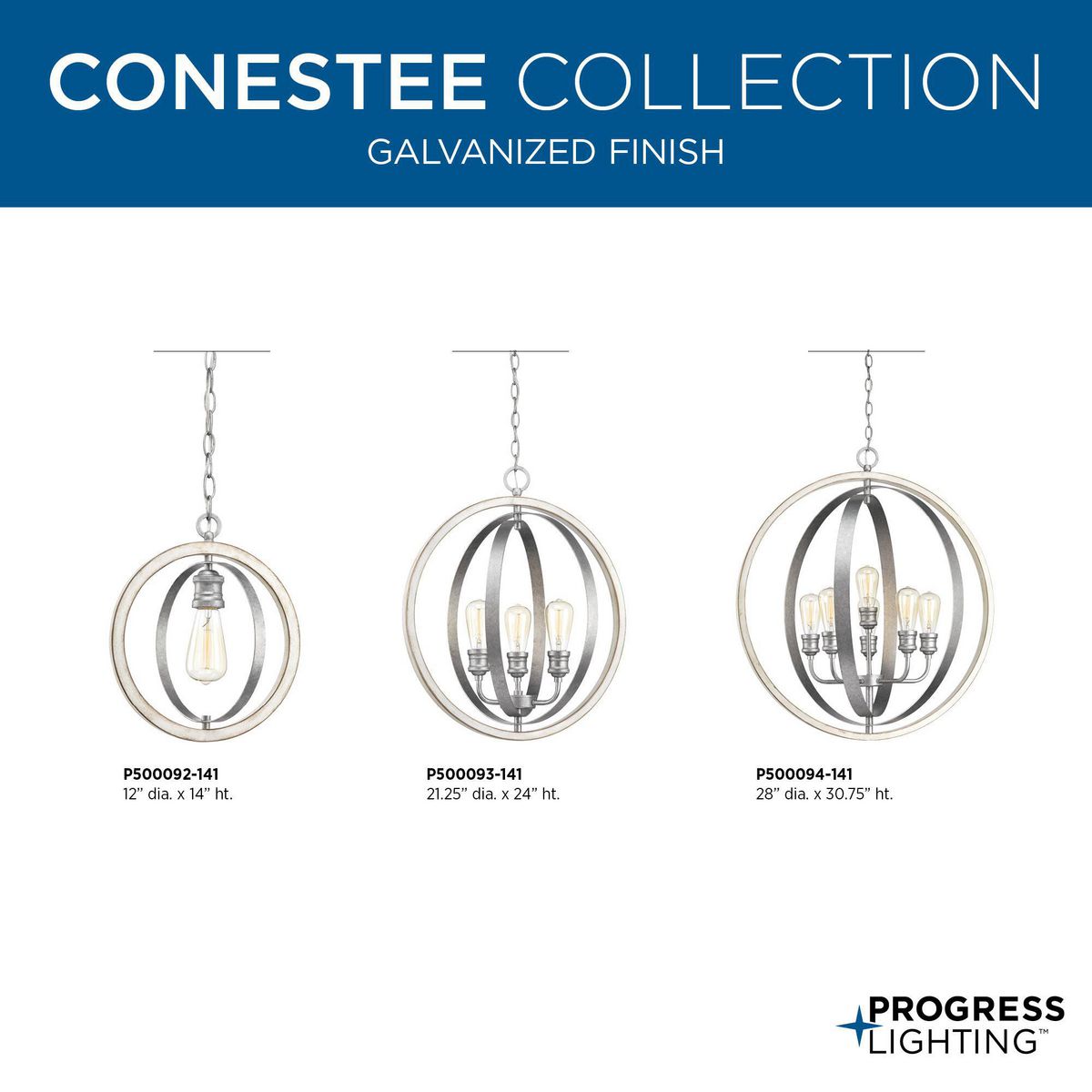 Progress Lighting Conestee 6-Light Graphite Coastal Globe Large Hanging Pendant Light