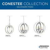 Progress Lighting Conestee 3-Light Galvanized Coastal Globe Medium Hanging Pendant Light
