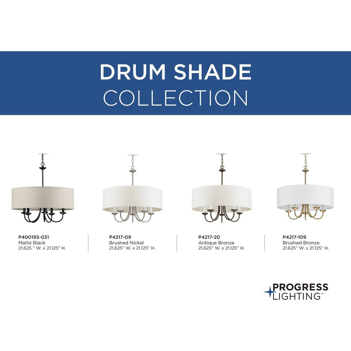 Progress Lighting Drum Shade 5-Light Matte Black Farmhouse Chandelier