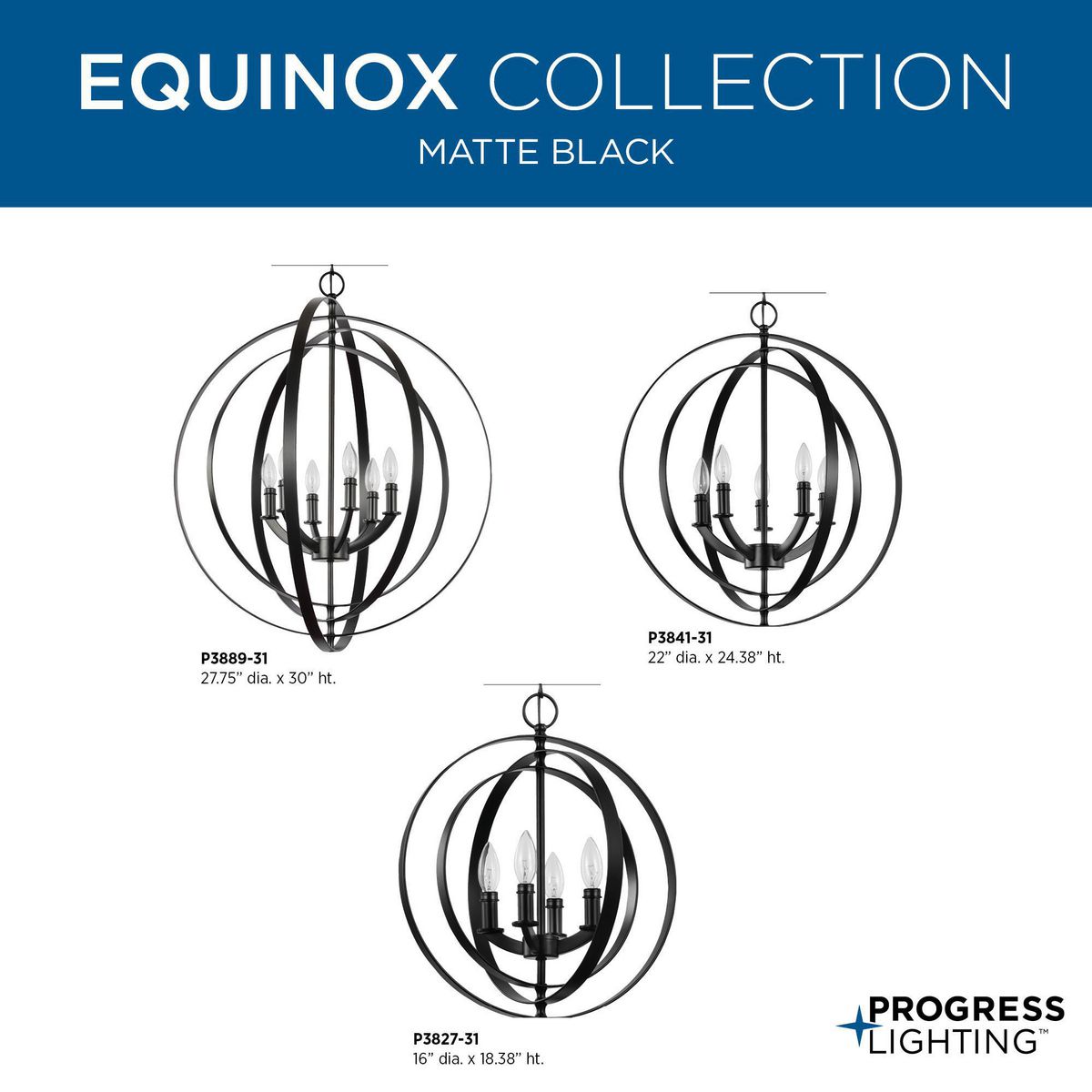 Progress Lighting Equinox 6-Light Matte Black Transitional Chandelier