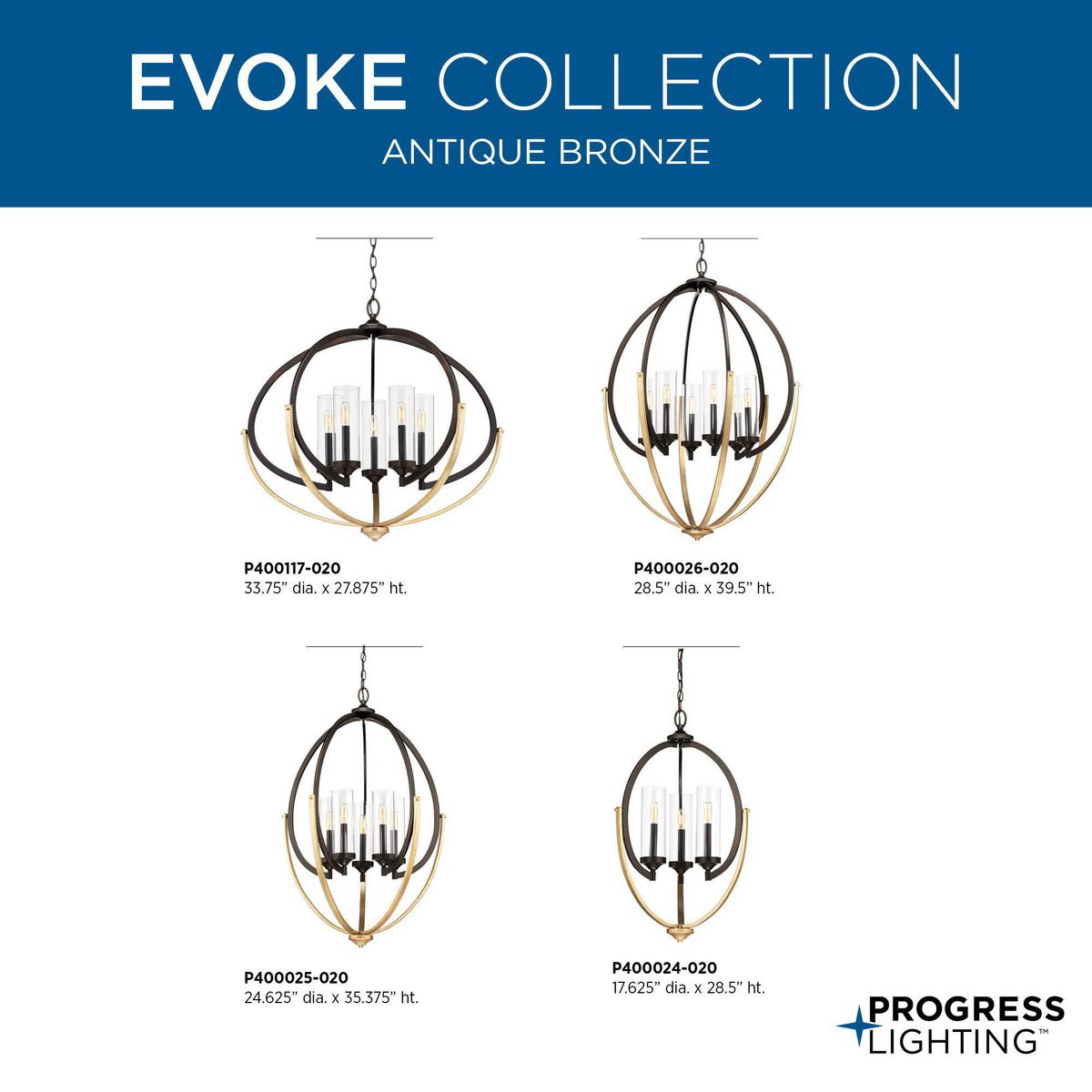 Progress Lighting Evoke 6-Light Antique Bronze Transitional Chandelier