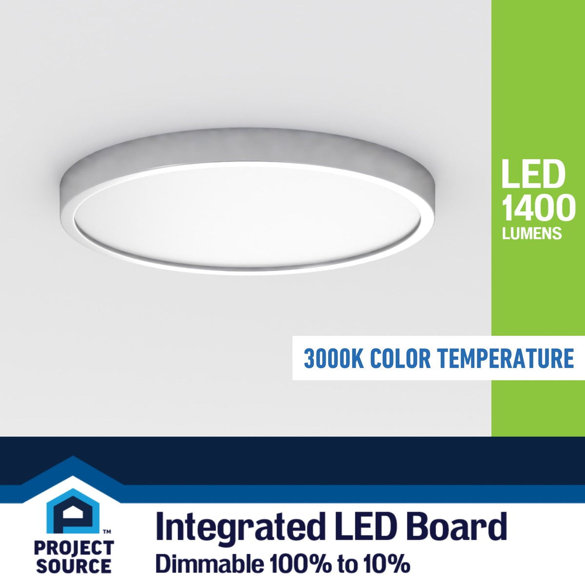 Project Source 2-Pack 12-in Brushed Nickel Transitional Integrated LED Flush Mount Light, 3000K, Dimmable