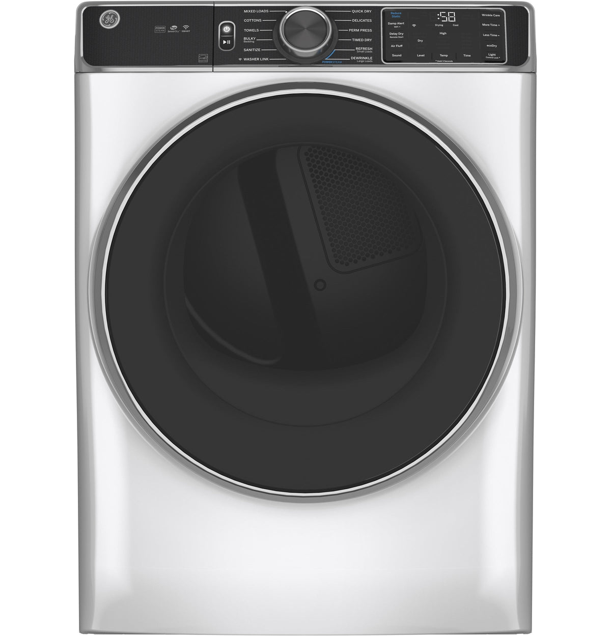 GE 7.8-cu ft Stackable Gas Dryer with Steam, Wi-Fi & Reversible Door (White) ENERGY STAR