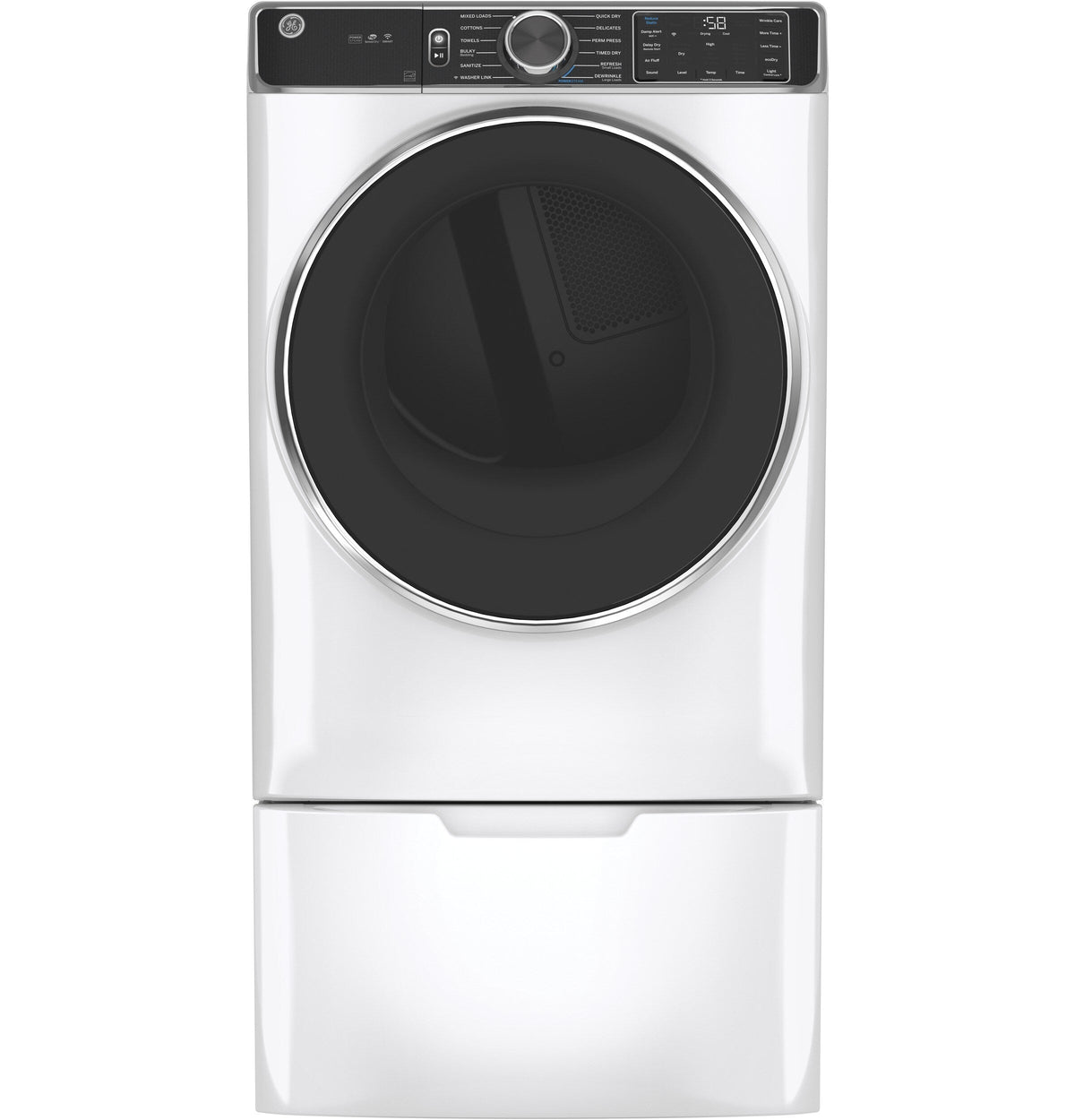 GE 7.8-cu ft Stackable Gas Dryer with Steam, Wi-Fi & Reversible Door (White) ENERGY STAR