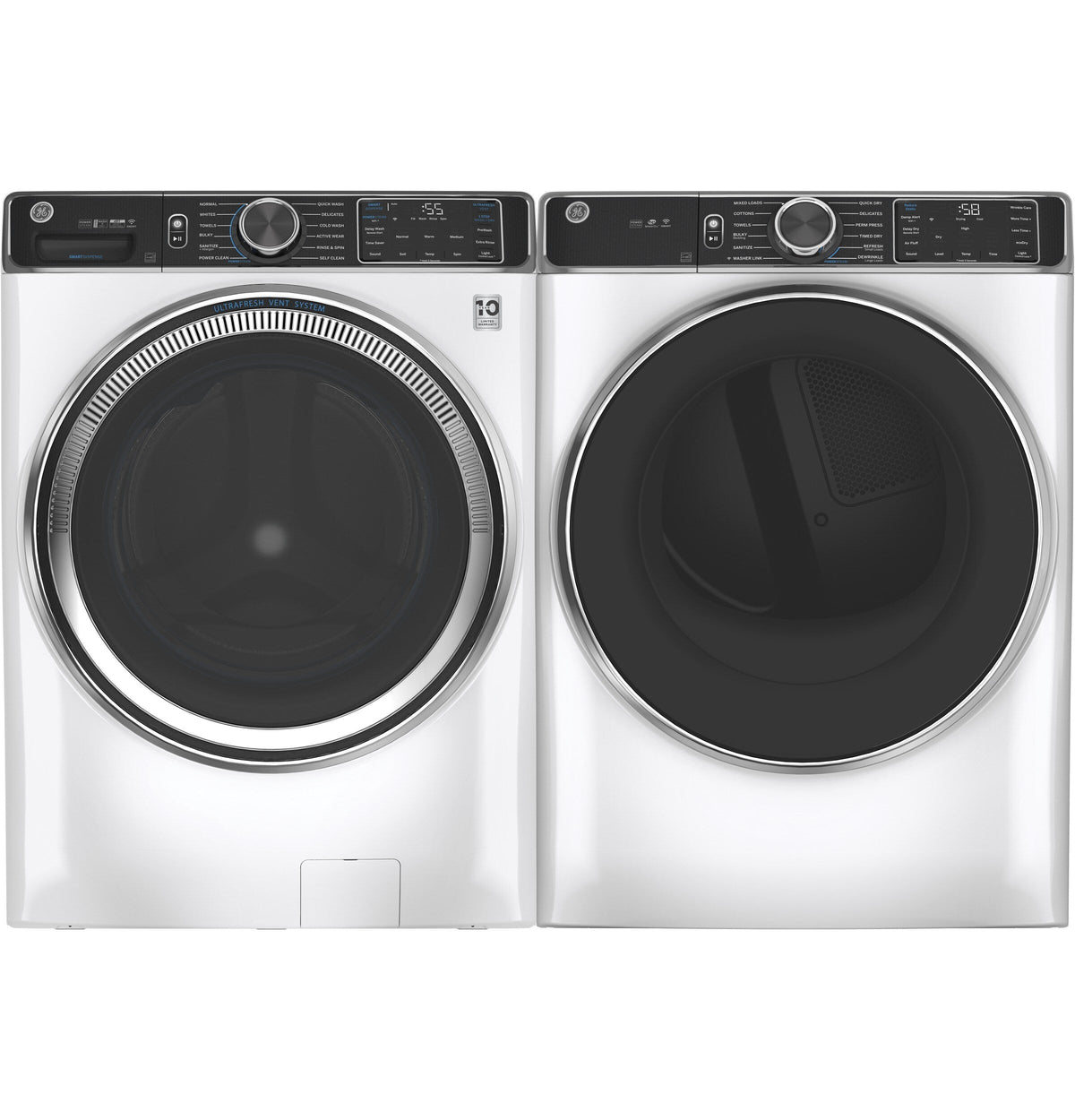 GE 7.8-cu ft Stackable Gas Dryer with Steam, Wi-Fi & Reversible Door (White) ENERGY STAR