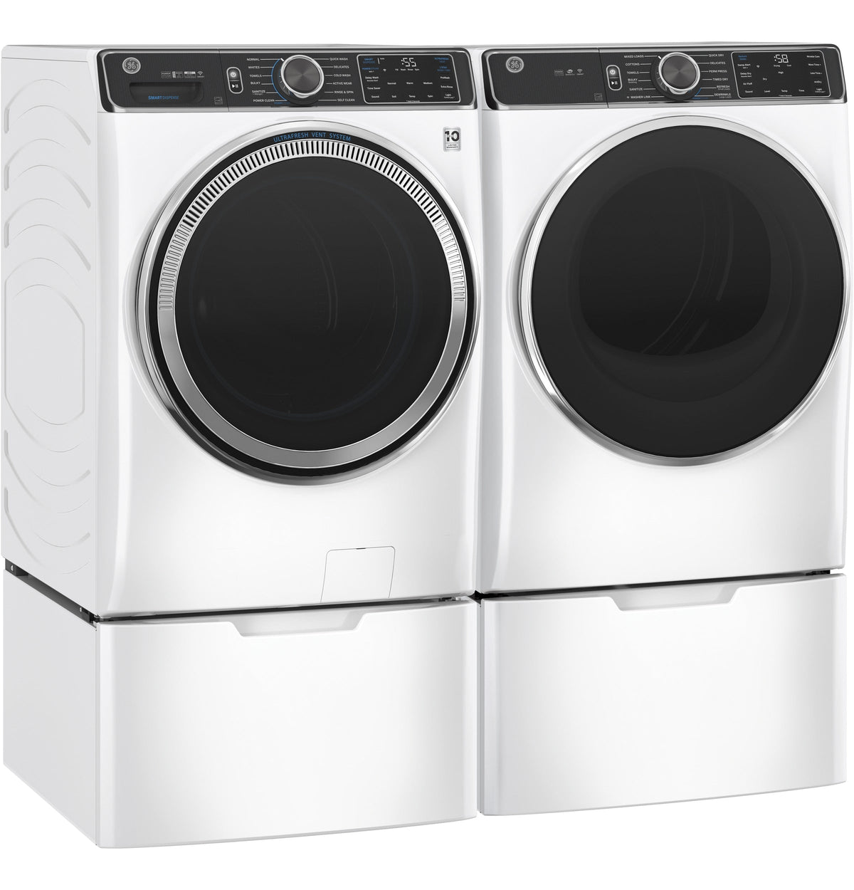GE 7.8-cu ft Stackable Gas Dryer with Steam, Wi-Fi & Reversible Door (White) ENERGY STAR