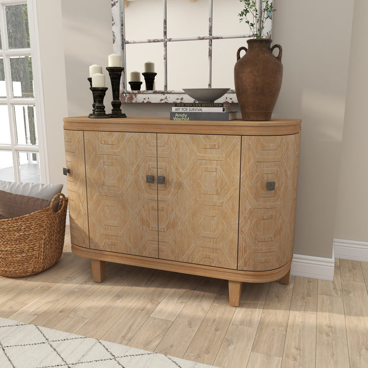 Grayson Lane Brown Intricately Carved 3 Shelves and 4 Doors Accent Chest