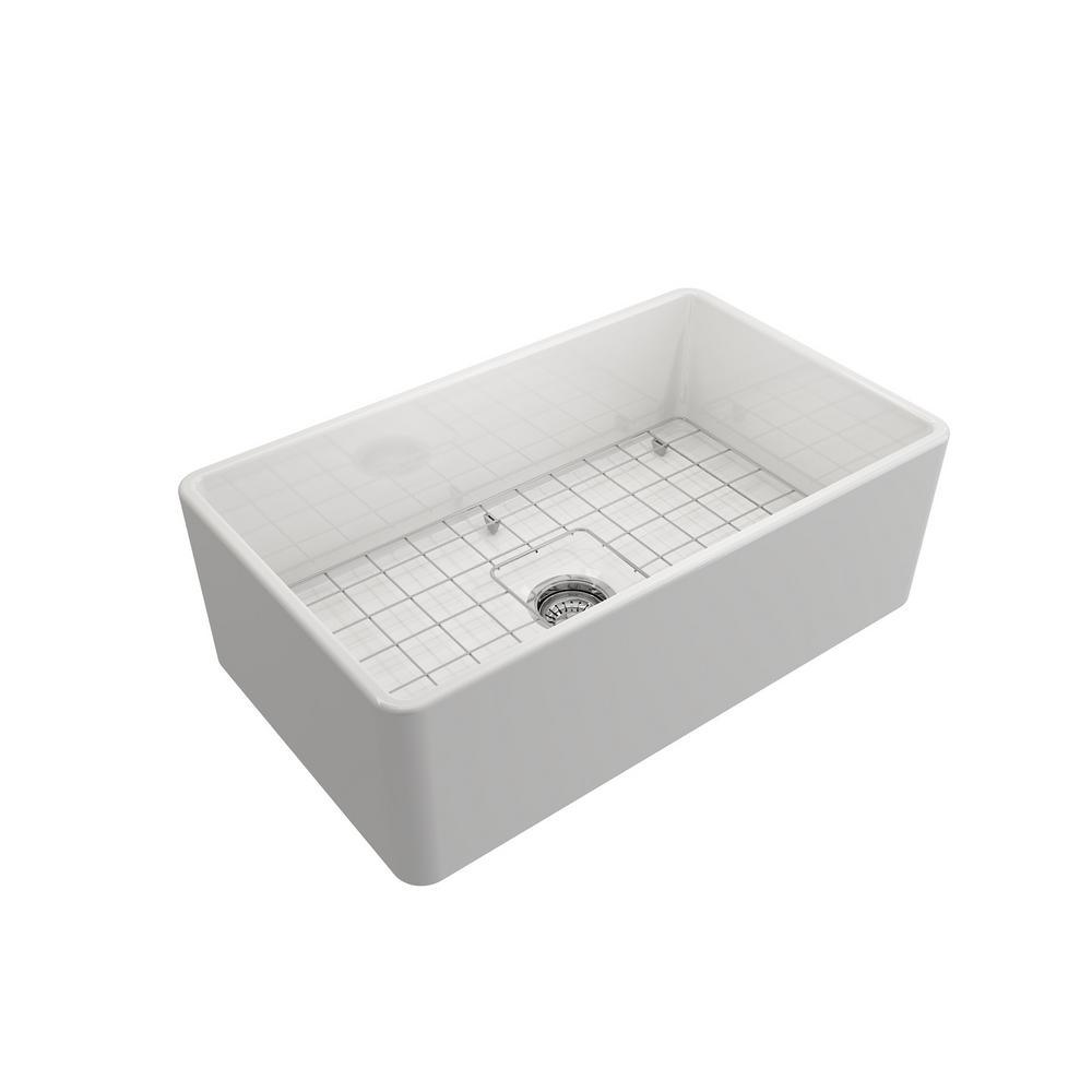Classico Farmhouse Apron Front Fireclay 30 in. Single Bowl Kitchen Sink with Bottom Grid and Strainer in White - Super Arbor