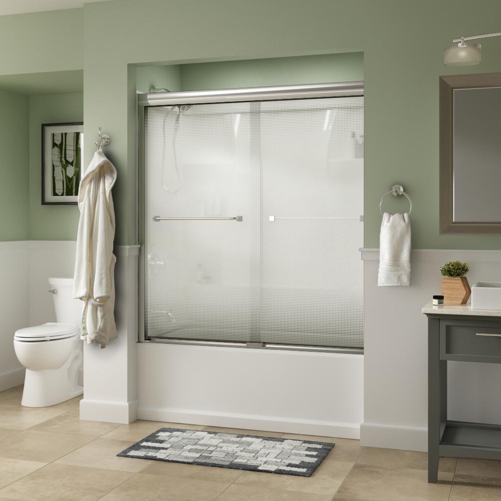 Everly 60 in. x 58-1/8 in. Traditional Semi-Frameless Sliding Bathtub Door in Bronze and 1/4 in. (6mm) Rain Glass - Super Arbor