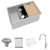 All-in-One Undermount Stainless Steel 27 in. Single Bowl Kitchen Workstation Sink with Faucet and Accessories Kit - Super Arbor