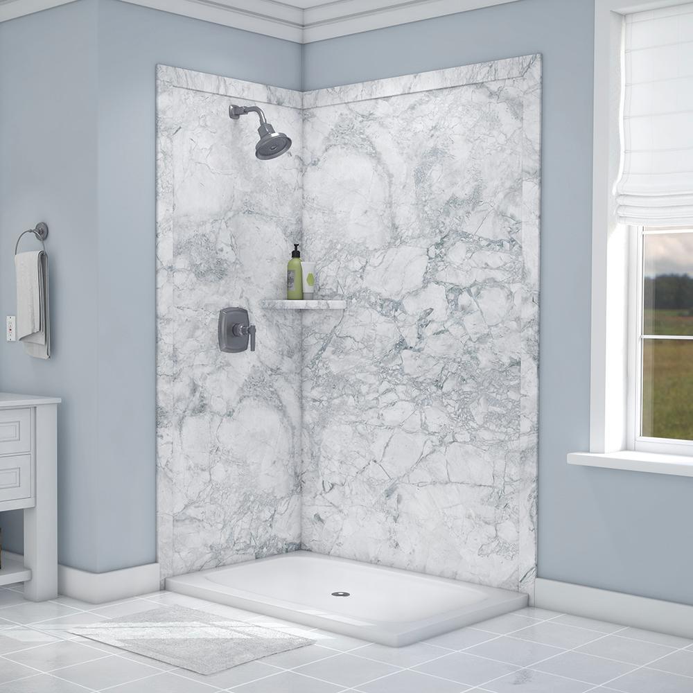 Elegance 36 in. x 48 in. x 80 in. 7-Piece Easy Up Adhesive Corner Shower Wall Surround in Triton - Super Arbor