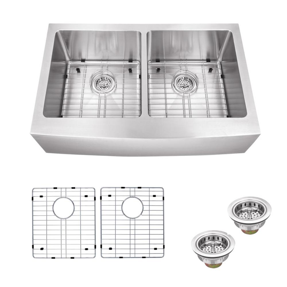 Farmhouse Apron Front 33 in. 16-Gauge Stainless Steel Double Bowl Kitchen Sink in Brushed Stainless