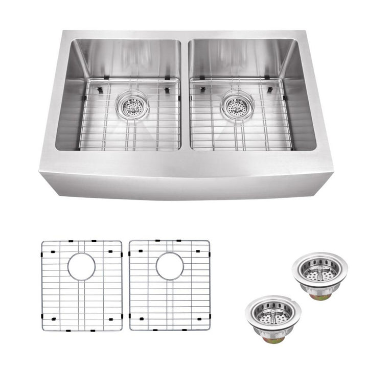 Farmhouse Apron Front 33 in. 16-Gauge Stainless Steel Double Bowl Kitchen Sink in Brushed Stainless