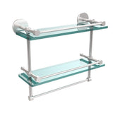 16 in. L  x 12 in. H  x 5 in. W 2-Tier Gallery Clear Glass Bathroom Shelf with Towel Bar in Matte Black - Super Arbor