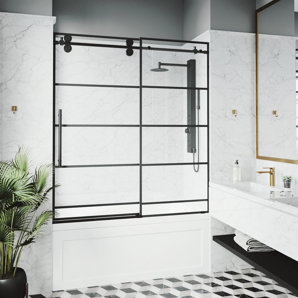 Elan 60 in. x 66 in. Frameless Sliding Tub Door in Matte Black and Clear Glass - Super Arbor