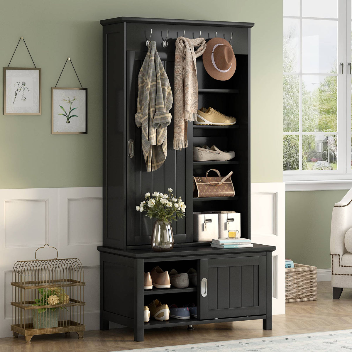 Yiekholo Casual 35.4-in Black Wood Hall Tree