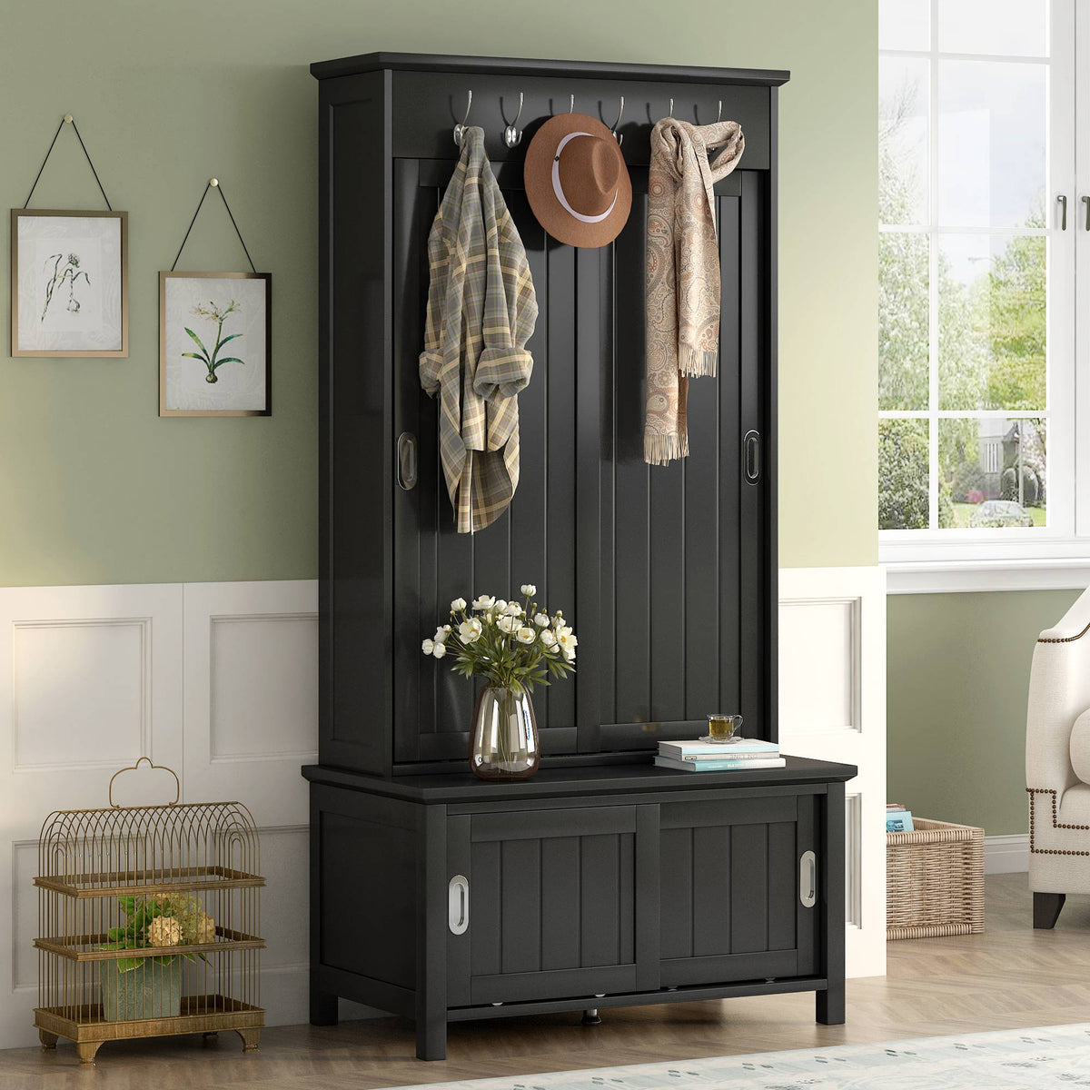 Yiekholo Casual 35.4-in Black Wood Hall Tree