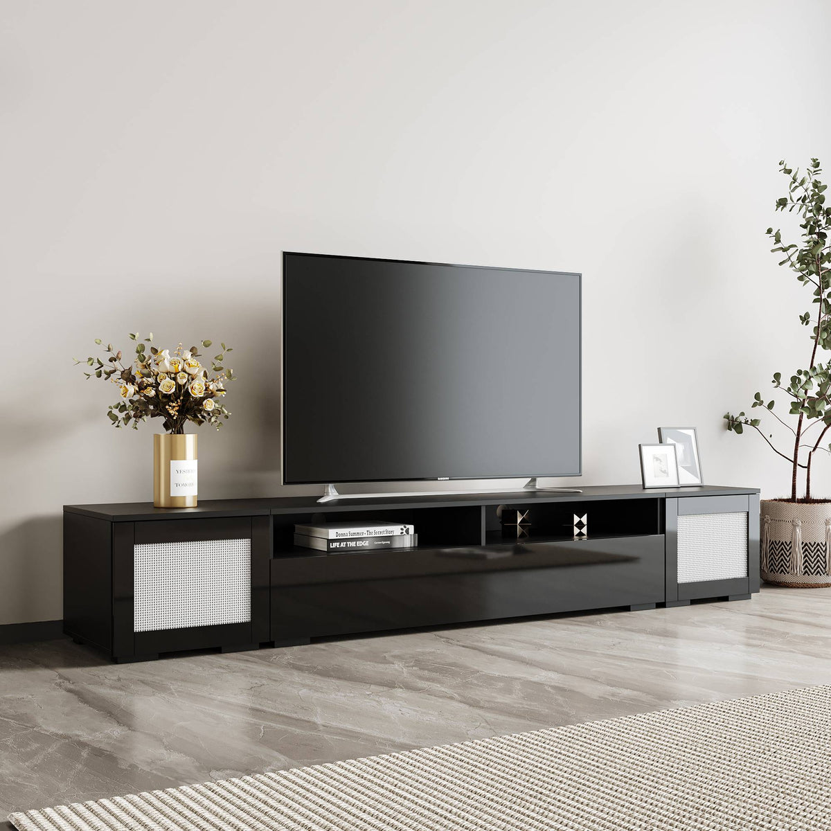 Yiekholo Modern/Contemporary Black Tv Cabinet (Accommodates TVs up to 80-in)